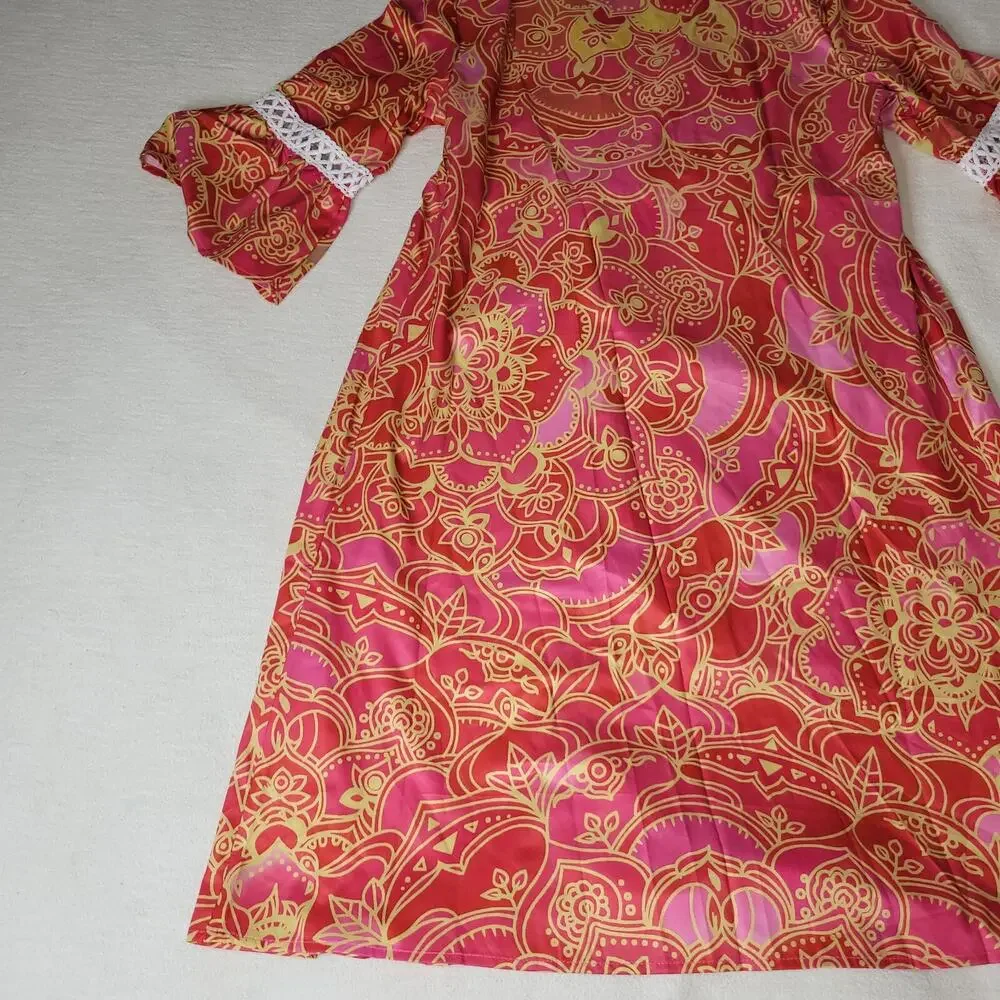 Noracora Dress Womans Small Lagenlook Flower Pink Lacey Cottagecore Boho Grandma